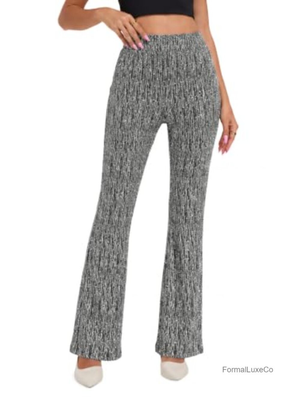 Womens Sparkly Rhinestone Flare Pants Glitter Party Bootcut Trousers